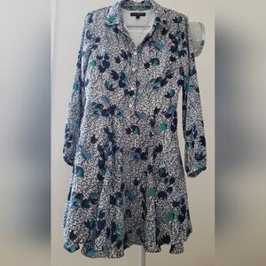 Floral Blue and Green Button Down Dress